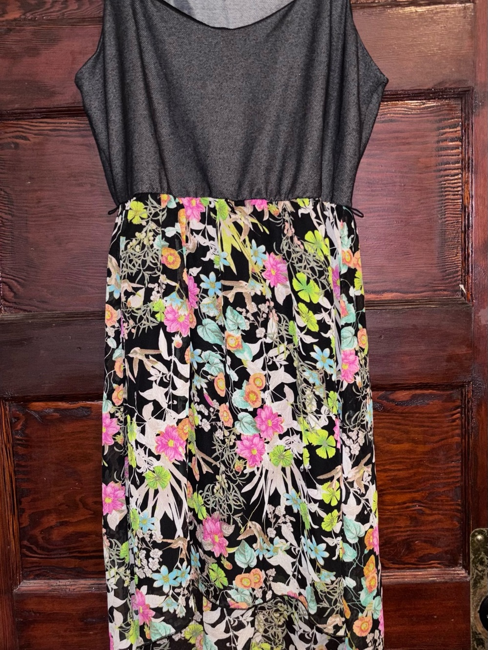 Women’s BONGO Floral Midi Dress with Black Bodice